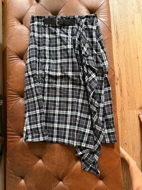 Zara Black and White Plaid Wrap Skirt with Belt